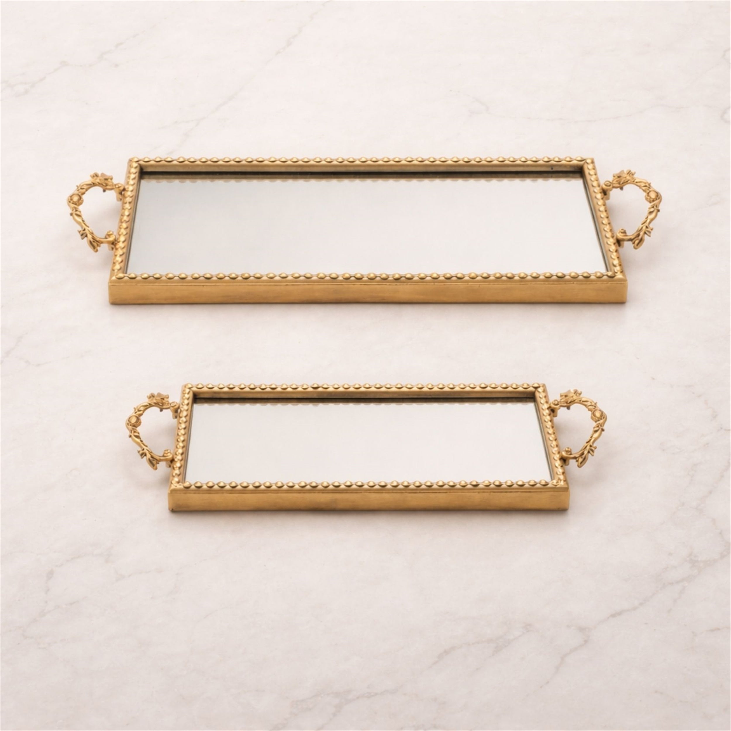 Mirror Tray (Set of 2) 18.5"L x 7"W x 1.75"H, 21"L x 8.25"W x 1.75"H Iron/Glass