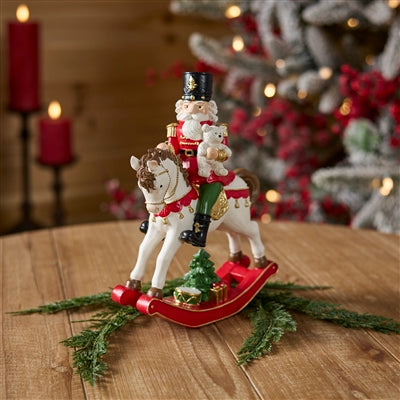 Nutcracker on Rocking Horse 9.25”H Resin