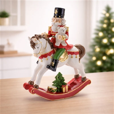Nutcracker on Rocking Horse 9.25”H Resin