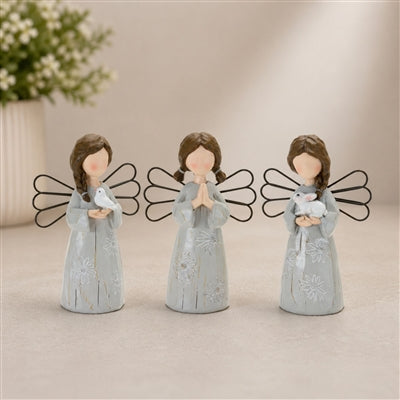 Floral Etched Angel Figurine (Set of 3) 6”H