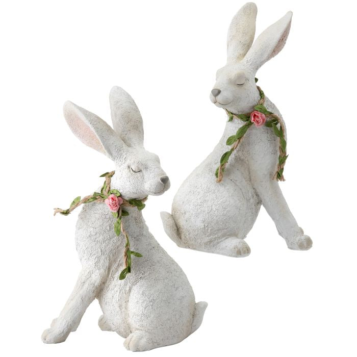 RESIN FLORAL GARLAND BUNNY 9" Set of 2