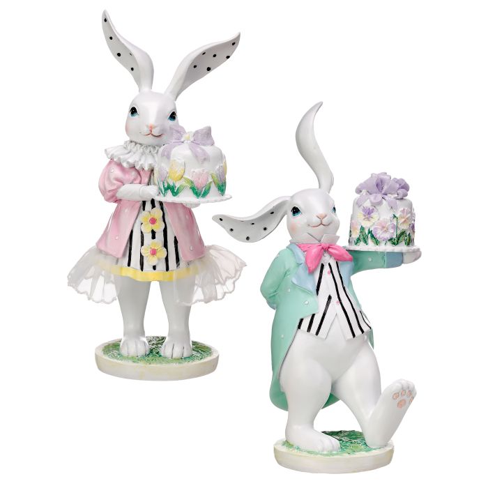 RESIN BUNNY W MINI CAKE 9" Set of 2