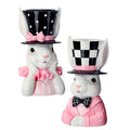 13.5" Resin Boy & Girl Bunny Bust Planter-set of 2