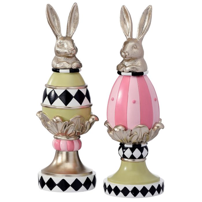 13.5" RESIN GARDEN BUNNY/EGG TOPIARY-Set of 4 pcs