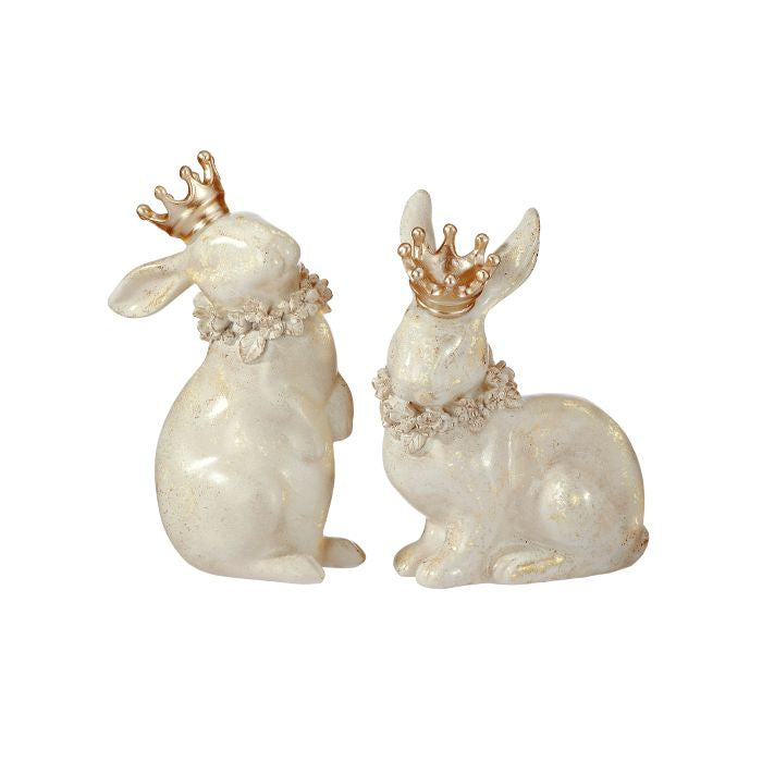 6" Resin Bunny with Golden Crown - set of 2