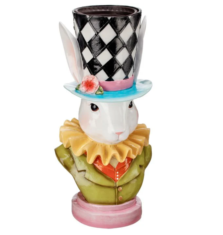 Resin Hatter Bunny Planter 18.25"