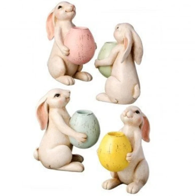 Resin Easter Bunnies Egg Taper Holder 5.5" (Set of 4)