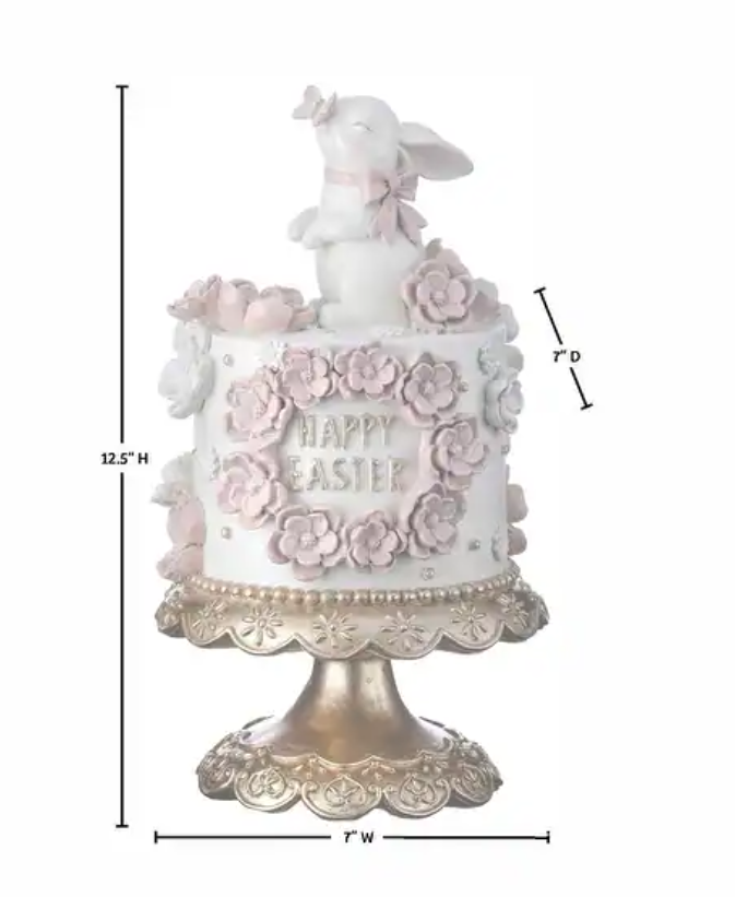 12.5" Resin Happy Easter Cake W/Bunny