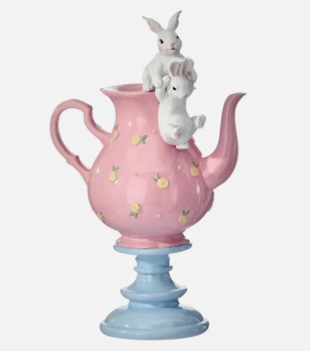 15" Resin Tea Pot with Bunnies