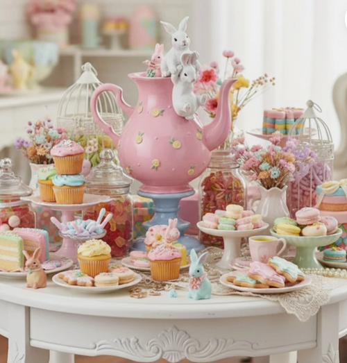 15" Resin Tea Pot with Bunnies