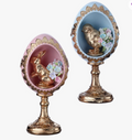 7" Resin Egg Pedestal with Bunny and Chick - set of 2