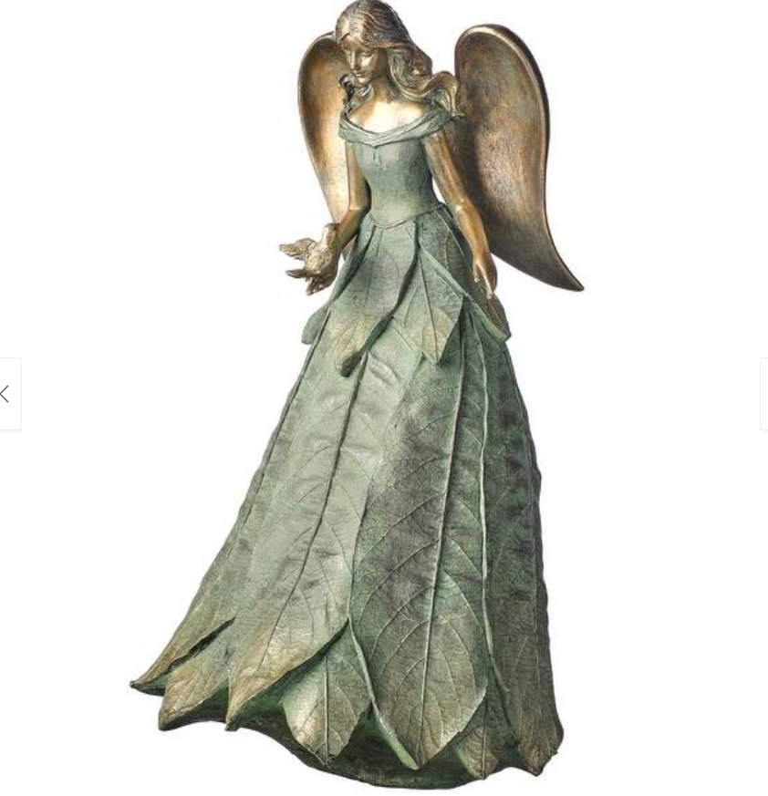 Resin Leaf Pattern Angel with Bird 13.25"