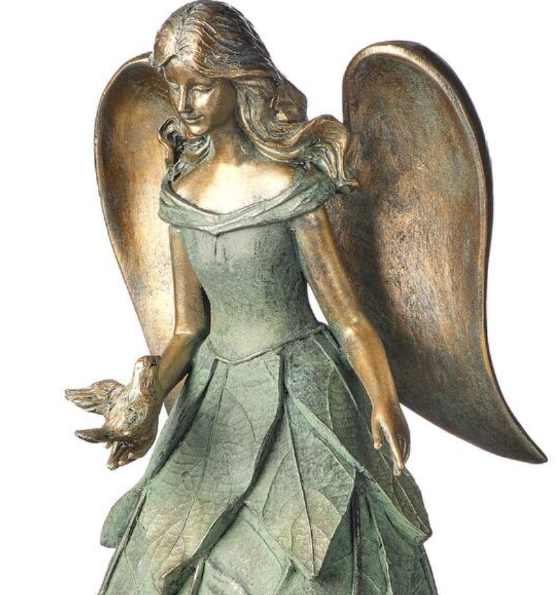 Resin Leaf Pattern Angel with Bird 13.25"