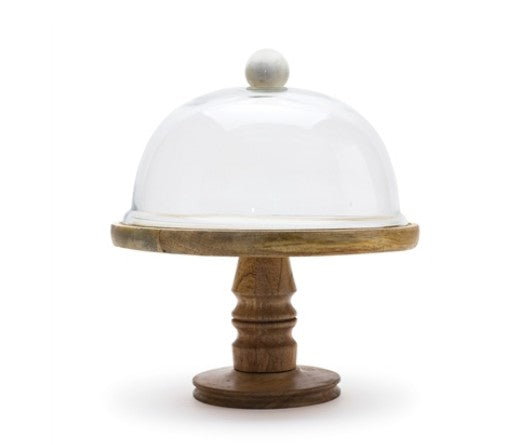 Dome on Pedestal Plate Stand 10.5"D x 12"H Wood/Glass